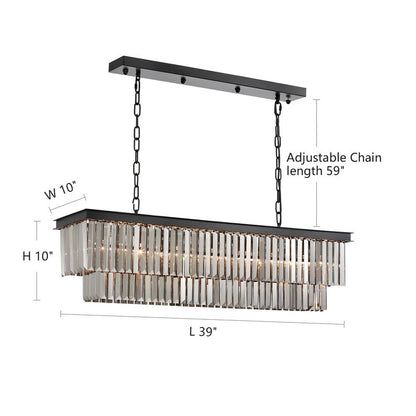 Luminaire suspendu à 2 niveaux pour îlot de cuisine, salle à manger, style moderne et contemporain, en cristal gris fumé et noir, 47 po.