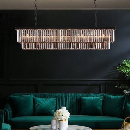 Luminaire suspendu à 2 niveaux pour îlot de cuisine, salle à manger, style moderne et contemporain, en cristal gris fumé et noir, 47 po.