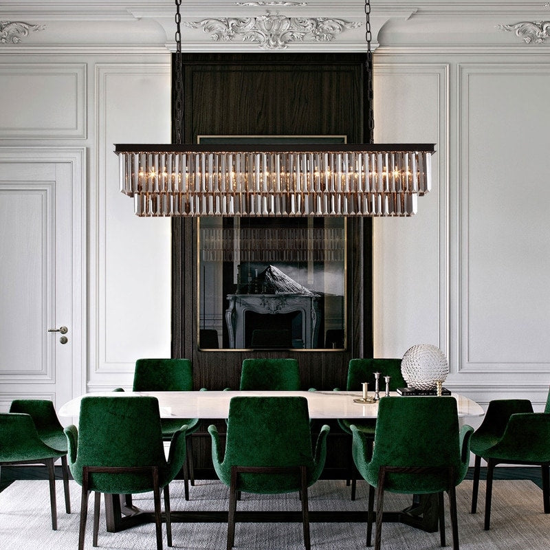 Luminaire suspendu à 2 niveaux pour îlot de cuisine, salle à manger, style moderne et contemporain, en cristal gris fumé et noir, 47 po.