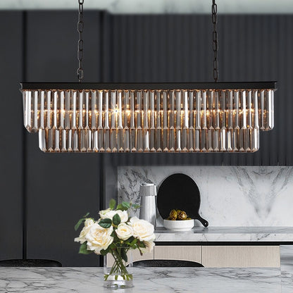 Luminaire suspendu à 2 niveaux pour îlot de cuisine, salle à manger, style moderne et contemporain, en cristal gris fumé et noir, 47 po.