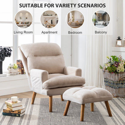 Fauteuil de salon confortable en tissu avec dossier et repose-pieds réglables