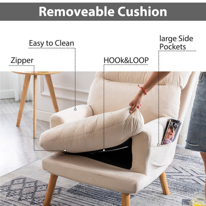 Fauteuil de salon confortable en tissu avec dossier et repose-pieds réglables