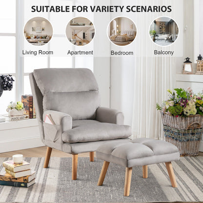 Fauteuil de salon confortable en tissu avec dossier et repose-pieds réglables