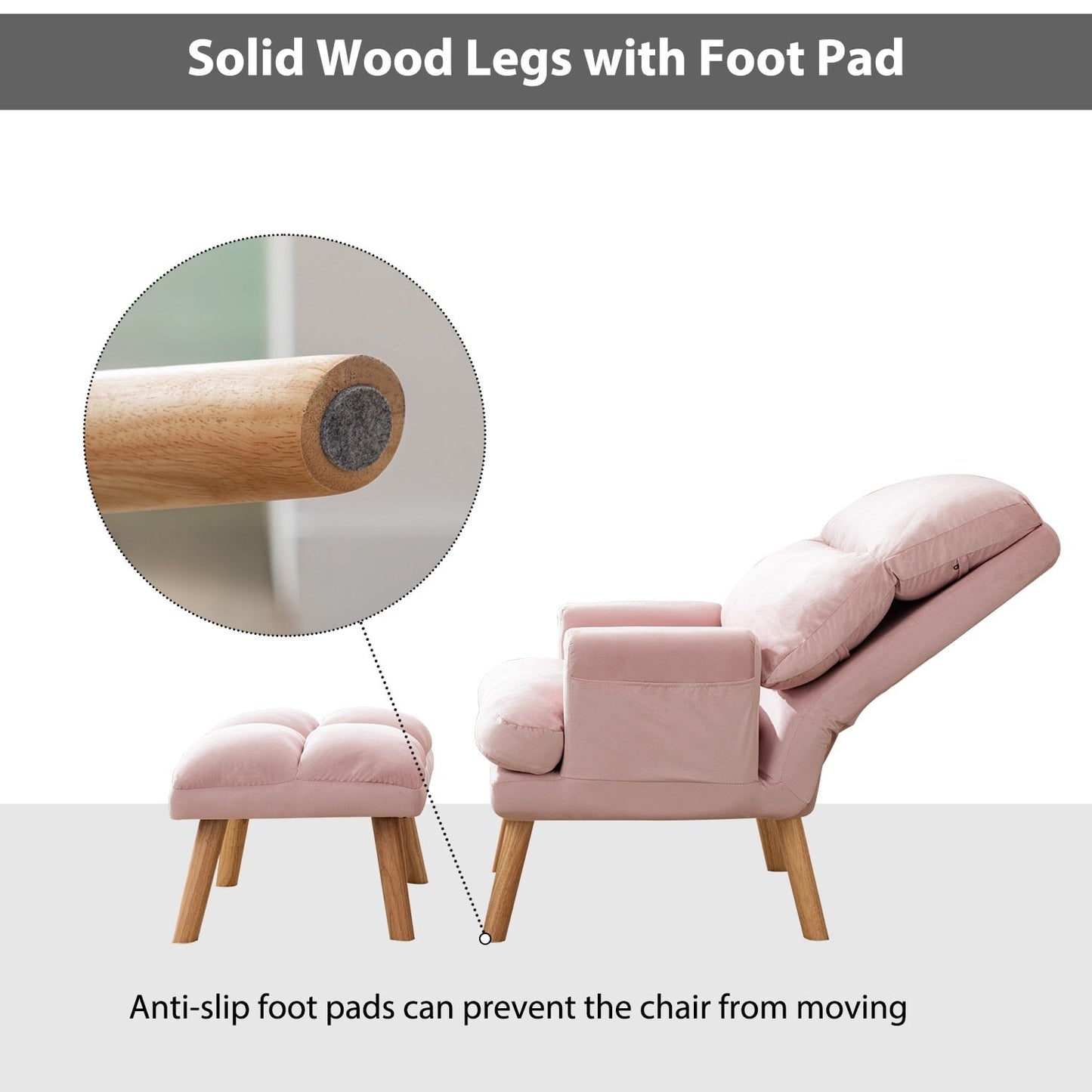 Fauteuil de salon confortable en tissu avec dossier et repose-pieds réglables