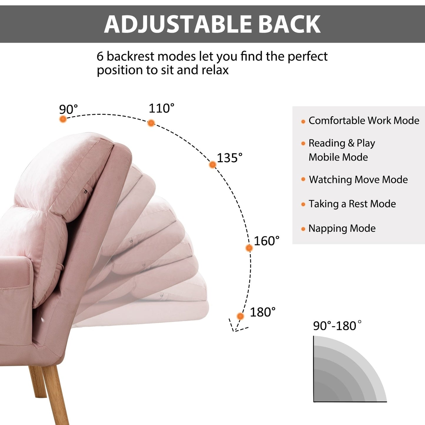 Fauteuil de salon confortable en tissu avec dossier et repose-pieds réglables