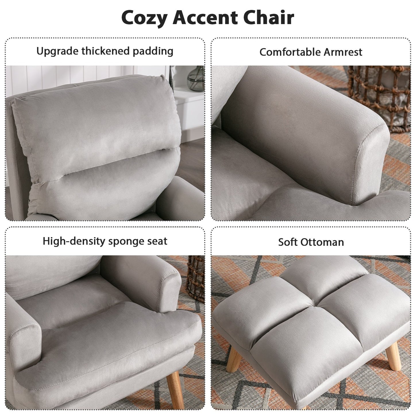 Fauteuil de salon confortable en tissu avec dossier et repose-pieds réglables
