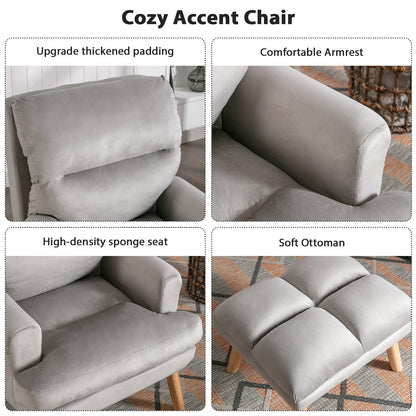 Fauteuil de salon confortable en tissu avec dossier et repose-pieds réglables