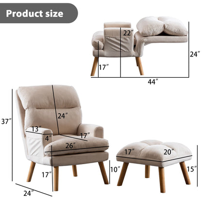 Fauteuil de salon confortable en tissu avec dossier et repose-pieds réglables