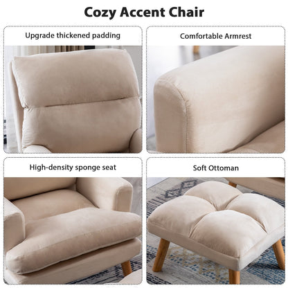 Fauteuil de salon confortable en tissu avec dossier et repose-pieds réglables