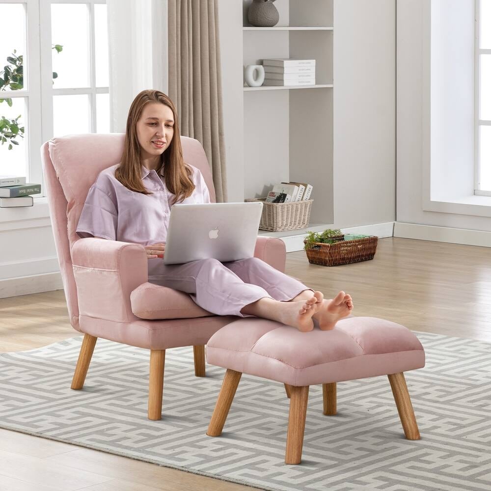 Fauteuil de salon confortable en tissu avec dossier et repose-pieds réglables