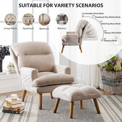 Fauteuil de salon confortable en tissu avec dossier et repose-pieds réglables