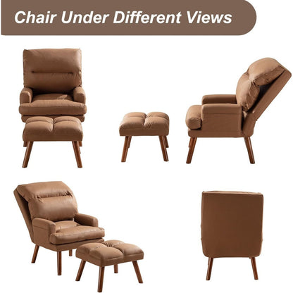 Fauteuil de salon confortable en tissu avec dossier et repose-pieds réglables