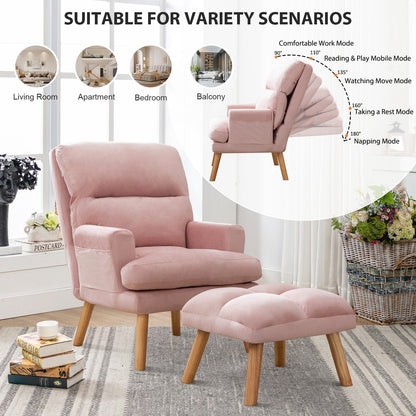Fauteuil de salon confortable en tissu avec dossier et repose-pieds réglables