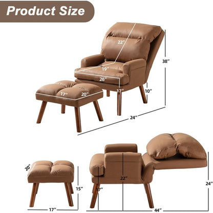 Fauteuil de salon confortable en tissu avec dossier et repose-pieds réglables