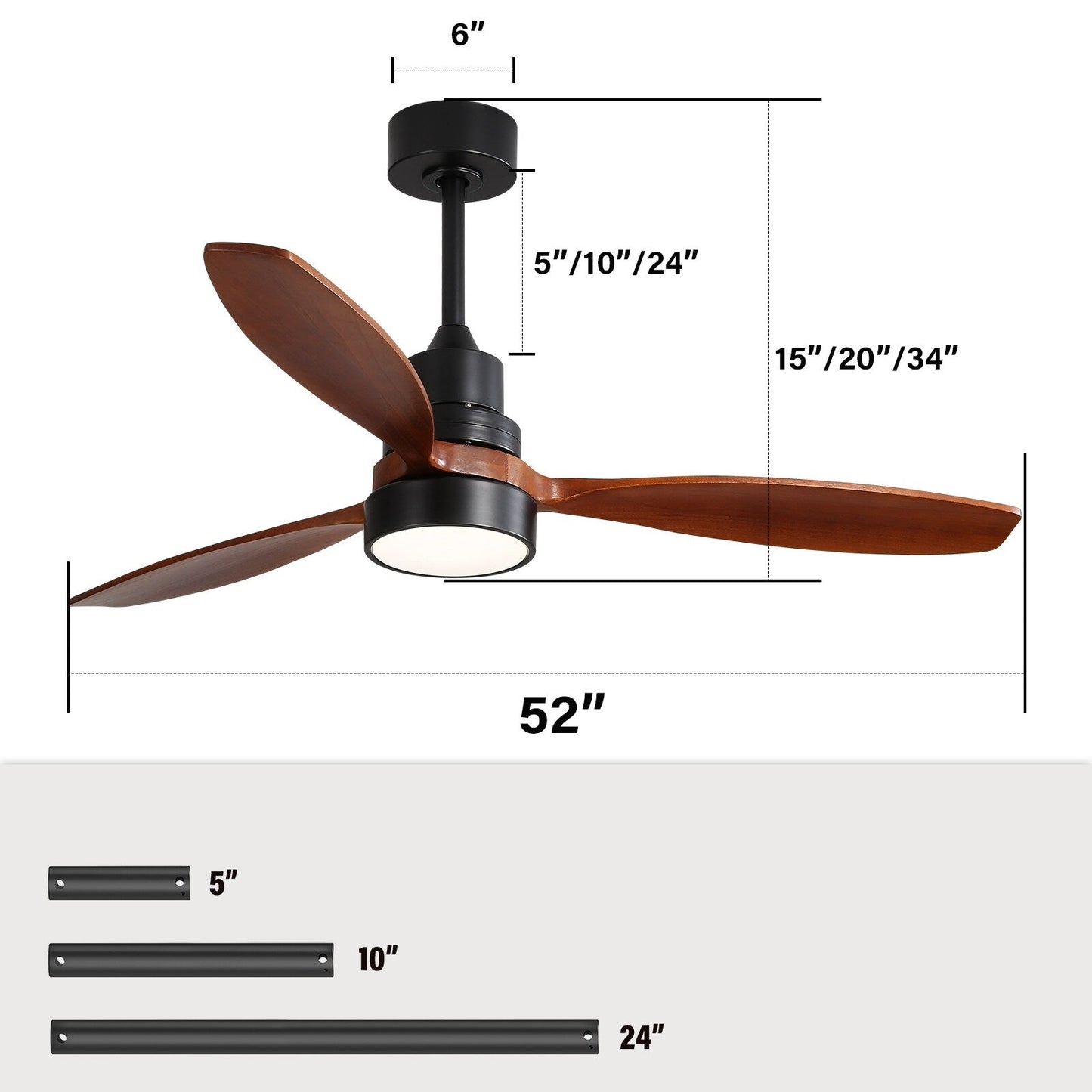Ventilateur de plafond intérieur en bois Sofucor 52 avec télécommande, éclairage intégré en option.