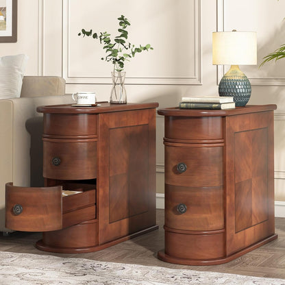 Table d'appoint en bois massif, table de chevet étroite à deux tiroirs, modèle Slim