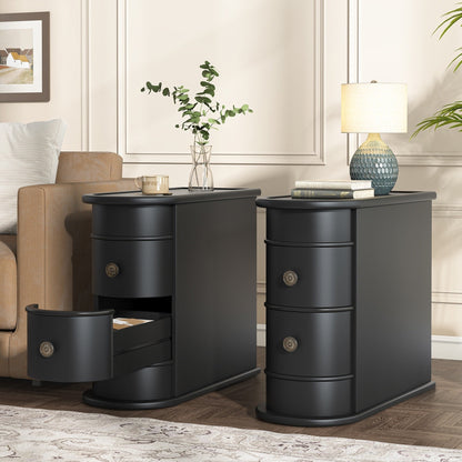 Table d'appoint en bois massif, table de chevet étroite à deux tiroirs, modèle Slim