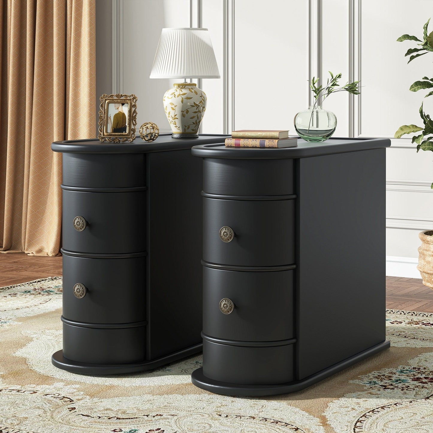 Table d'appoint en bois massif, table de chevet étroite à deux tiroirs, modèle Slim