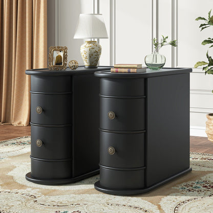 Table d'appoint en bois massif, table de chevet étroite à deux tiroirs, modèle Slim