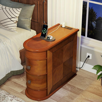 Table d'appoint en bois massif, table de chevet étroite à deux tiroirs, modèle Slim