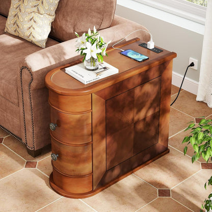 Table d'appoint en bois massif, table de chevet étroite à deux tiroirs, modèle Slim