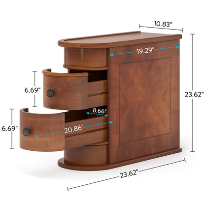 Table d'appoint en bois massif, table de chevet étroite à deux tiroirs, modèle Slim
