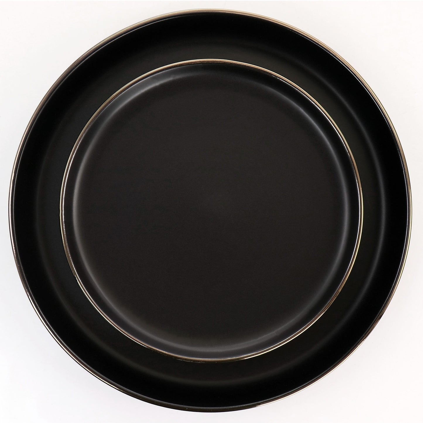 Service de table en grès 16 pièces noir avec bord doré