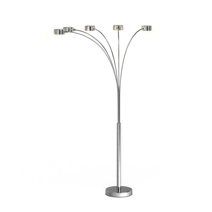 Lampe de sol à 5 lumières, modèle Charlie, en acier brossé, avec arche, de Strick &amp; Bolton