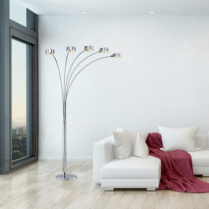 Lampe de sol à 5 lumières, modèle Charlie, en acier brossé, avec arche, de Strick &amp; Bolton