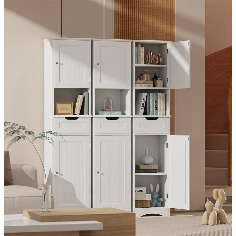 Armoire à linge de salle de bain étroite de 170 cm de hauteur, armoire de rangement autoportante en bois massif à 5 niveaux.