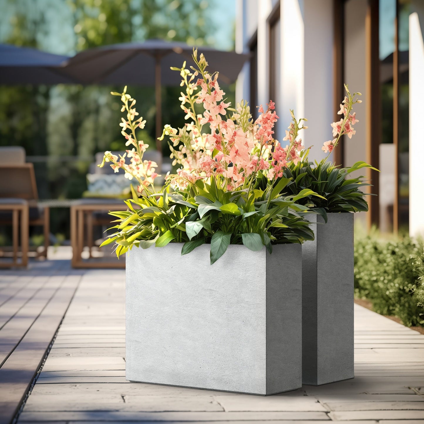 Grandes jardinières rectangulaires en béton / Grandes jardinières pour fleurs, pour intérieur et extérieur