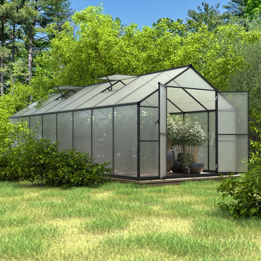 VEIKOUS Kit de serre de jardin en aluminium avec porte verrouillable et fenêtre de toit réglable, gris.