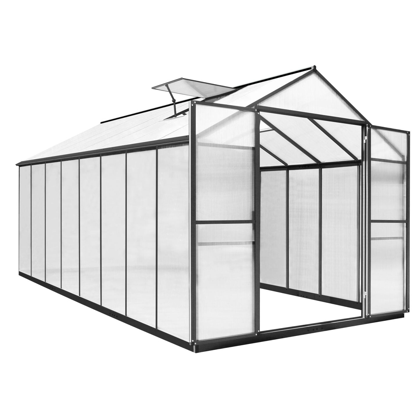 VEIKOUS Kit de serre de jardin en aluminium avec porte verrouillable et fenêtre de toit réglable, gris.