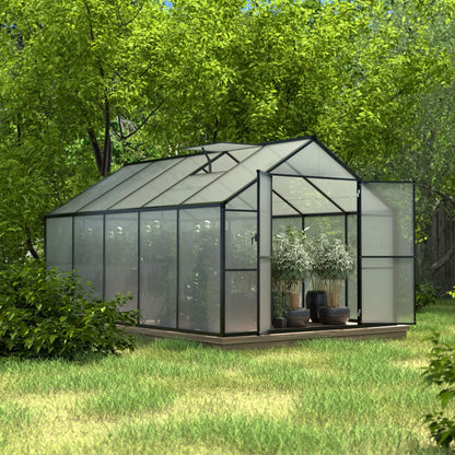 VEIKOUS Kit de serre de jardin en aluminium avec porte verrouillable et fenêtre de toit réglable, gris.