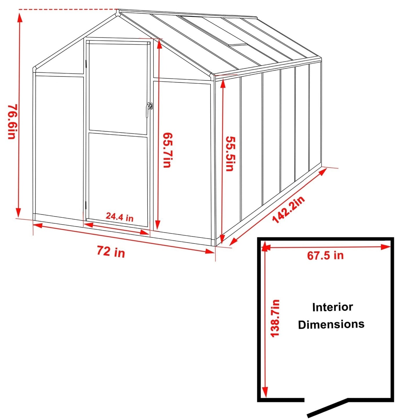 VEIKOUS Kit de serre de jardin en aluminium avec porte verrouillable et fenêtre de toit réglable, gris.