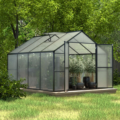 VEIKOUS Kit de serre de jardin en aluminium avec porte verrouillable et fenêtre de toit réglable, gris.