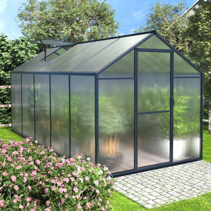 VEIKOUS Kit de serre de jardin en aluminium avec porte verrouillable et fenêtre de toit réglable, gris.