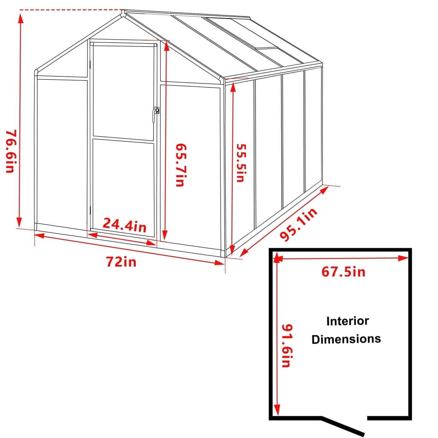 VEIKOUS Kit de serre de jardin en aluminium avec porte verrouillable et fenêtre de toit réglable, gris.