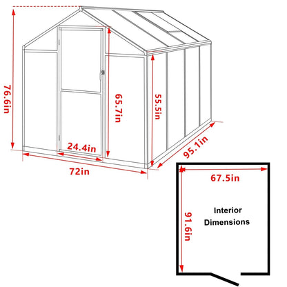 VEIKOUS Kit de serre de jardin en aluminium avec porte verrouillable et fenêtre de toit réglable, gris.