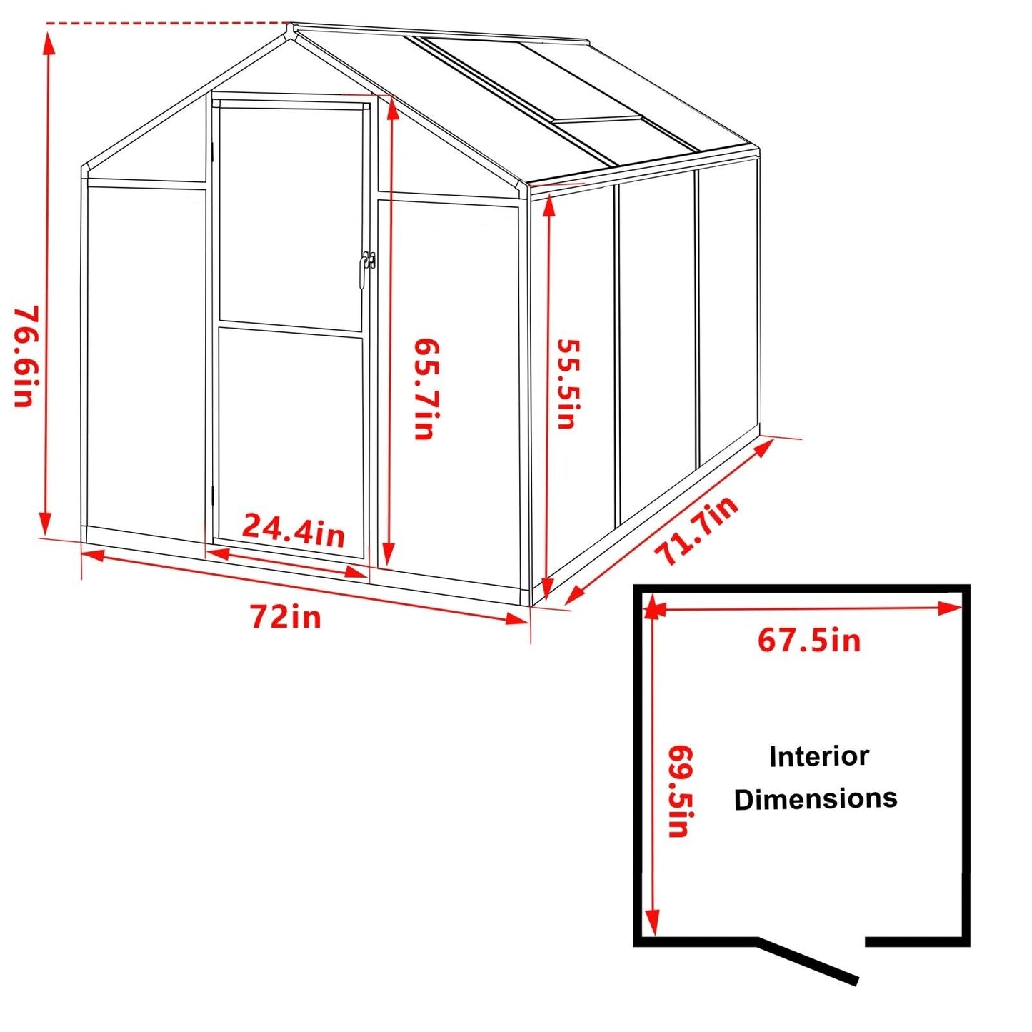 VEIKOUS Kit de serre de jardin en aluminium avec porte verrouillable et fenêtre de toit réglable, gris.