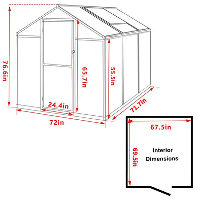 VEIKOUS Kit de serre de jardin en aluminium avec porte verrouillable et fenêtre de toit réglable, gris.
