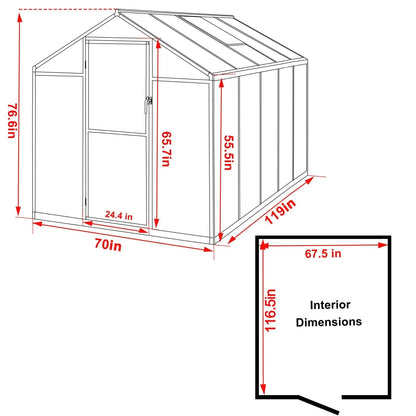 VEIKOUS Kit de serre de jardin en aluminium avec porte verrouillable et fenêtre de toit réglable, gris.