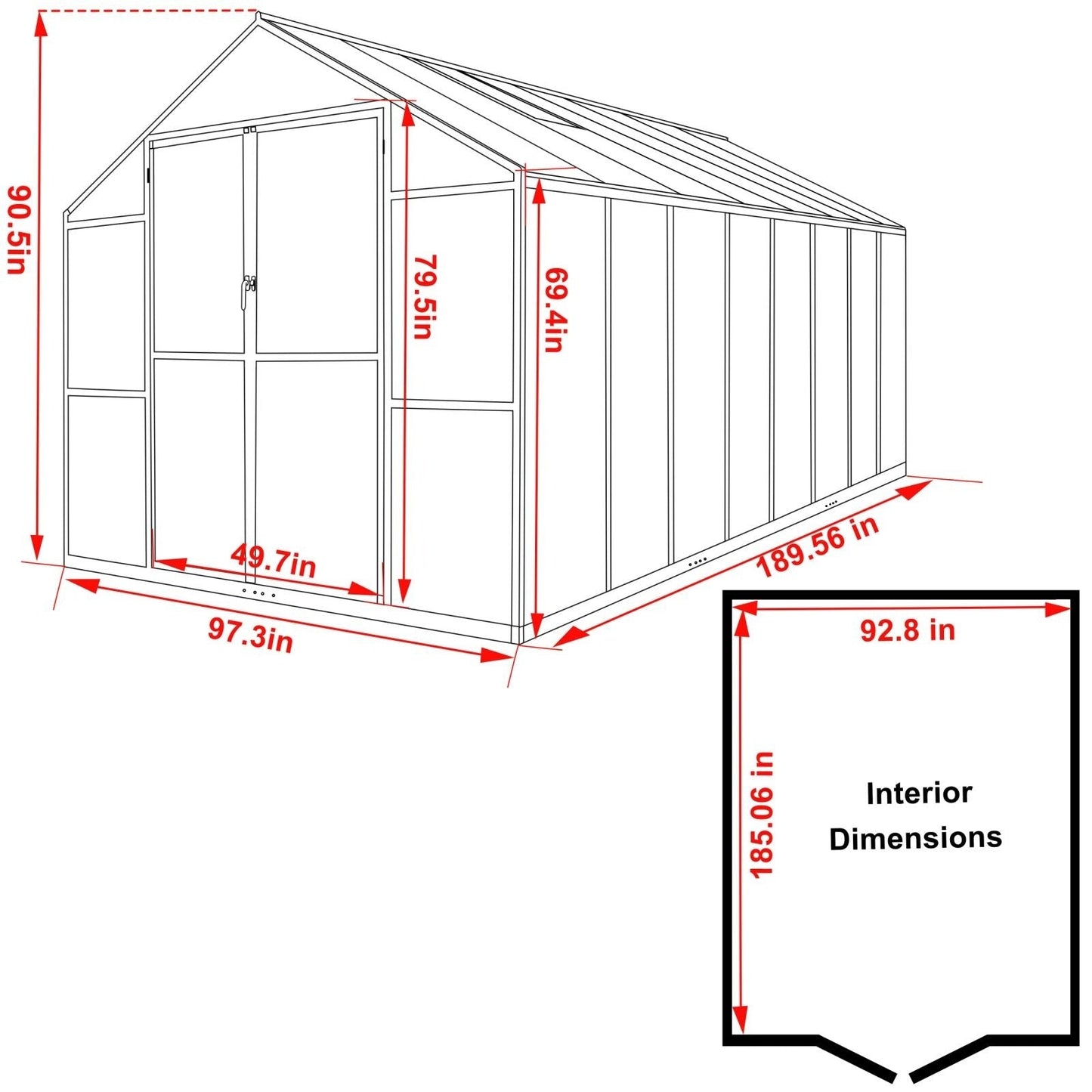 VEIKOUS Kit de serre de jardin en aluminium avec porte verrouillable et fenêtre de toit réglable, gris.