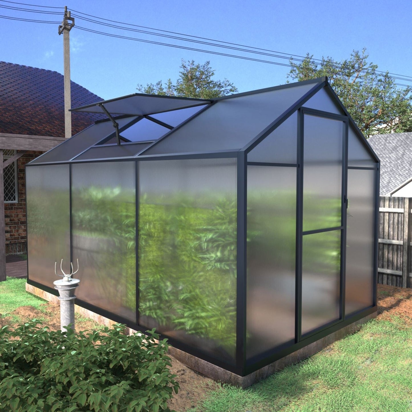 VEIKOUS Kit de serre de jardin en aluminium avec porte verrouillable et fenêtre de toit réglable, gris.