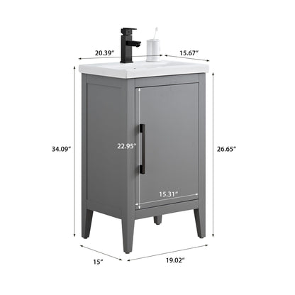 Meuble-lavabo de salle de bain Vanity Art avec lavabo simple, plateau en céramique, disponible en 20, 24 ou 30 pouces.