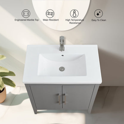 Meuble-lavabo de salle de bain Vanity Art avec lavabo simple, plateau en céramique, disponible en 20, 24 ou 30 pouces.