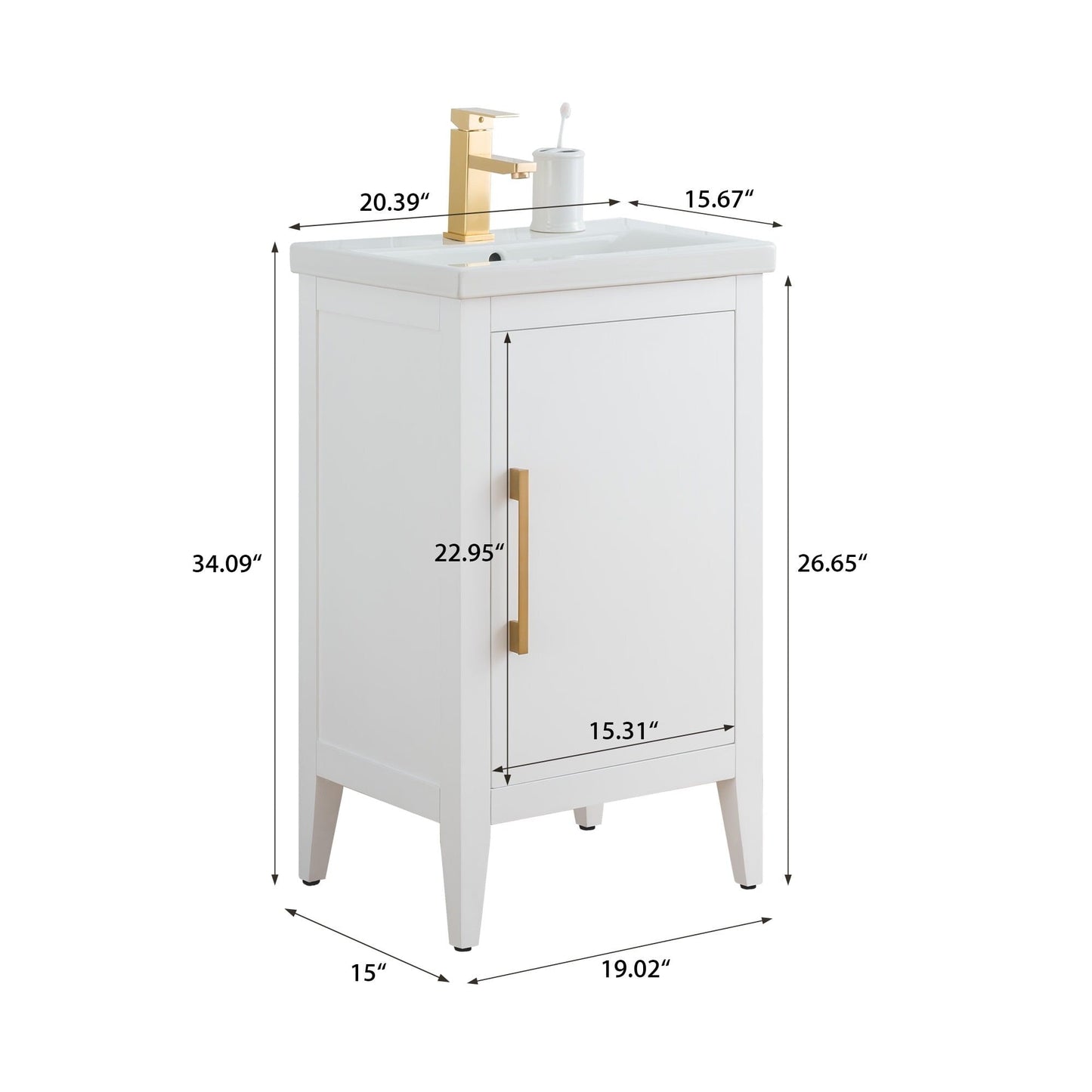 Meuble-lavabo de salle de bain Vanity Art avec lavabo simple, plateau en céramique, disponible en 20, 24 ou 30 pouces.
