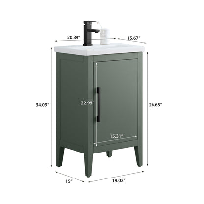 Meuble-lavabo de salle de bain Vanity Art avec lavabo simple, plateau en céramique, disponible en 20, 24 ou 30 pouces.