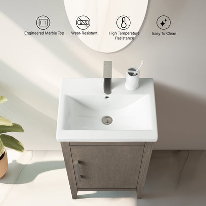 Meuble-lavabo de salle de bain Vanity Art avec lavabo simple, plateau en céramique, disponible en 20, 24 ou 30 pouces.