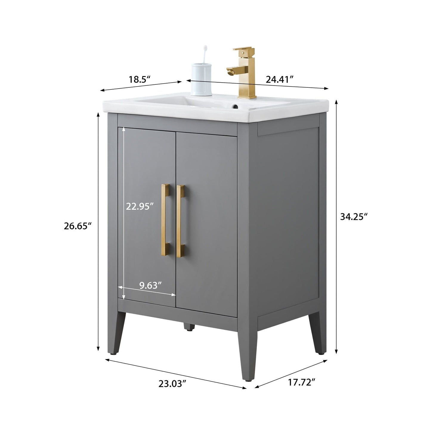 Meuble-lavabo de salle de bain Vanity Art avec lavabo simple, plateau en céramique, disponible en 20, 24 ou 30 pouces.